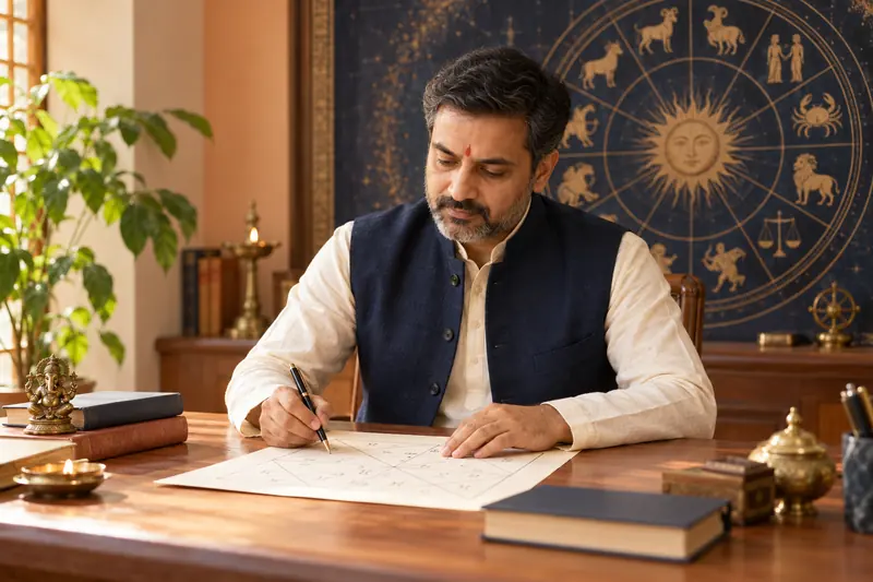 Illustrative Vedic astrology consultation with a birth chart
